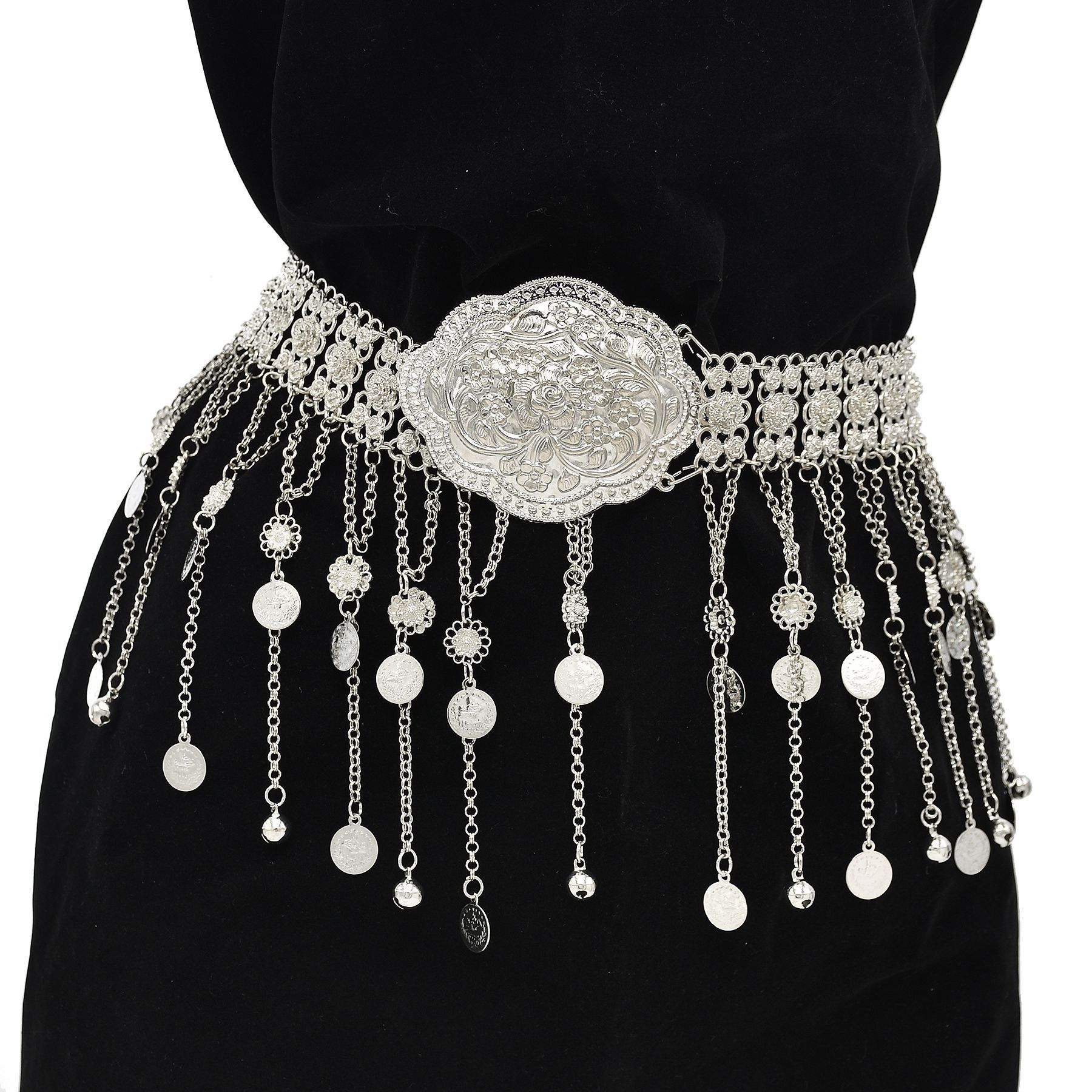 Body Jewelry Indian - Verzilverde Marokkaanse Caftan riem met geometrische