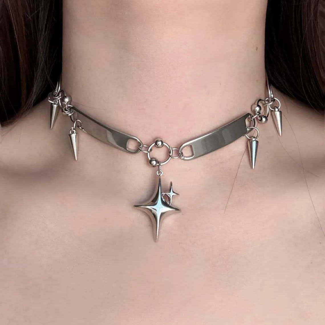 Body Jewelry Y2K - Punk Star Riveted Choker, Rock Sieraden,