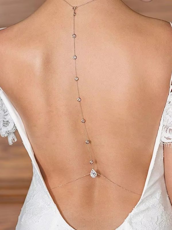 Body Jewelry For Backless Dress - Gouden zilveren druppelvormige kristallen rugketting lariat