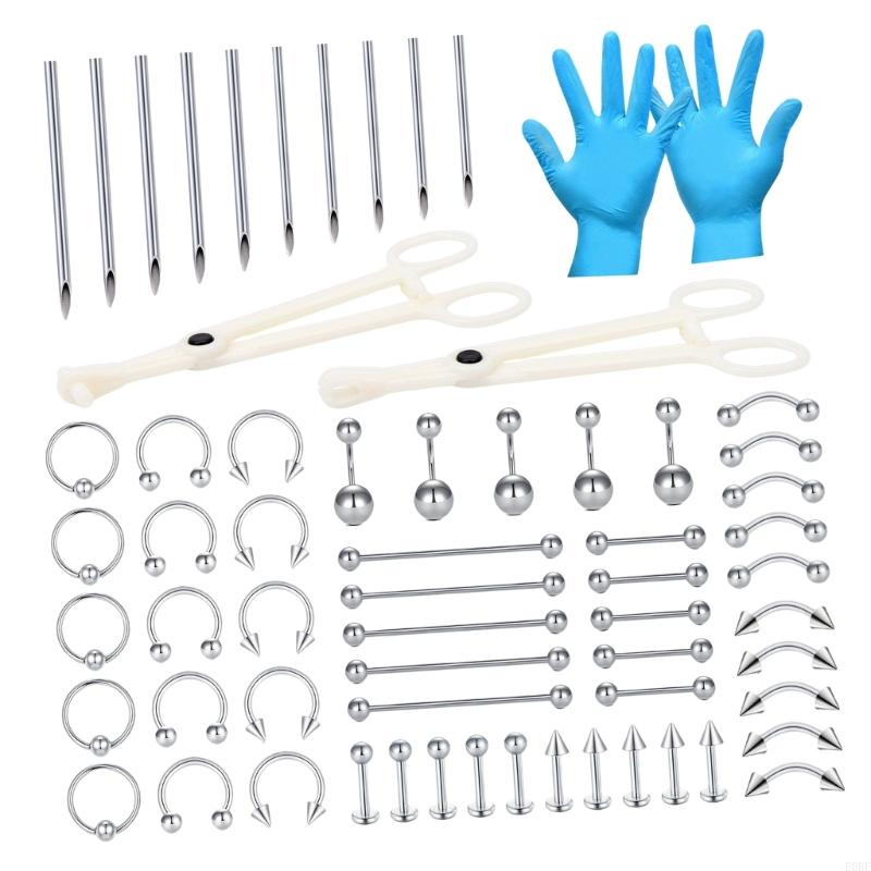 Body Jewelry Gauges - Complete 64-delige piercingsieradenset inclusief lipringen, Labret-noppen