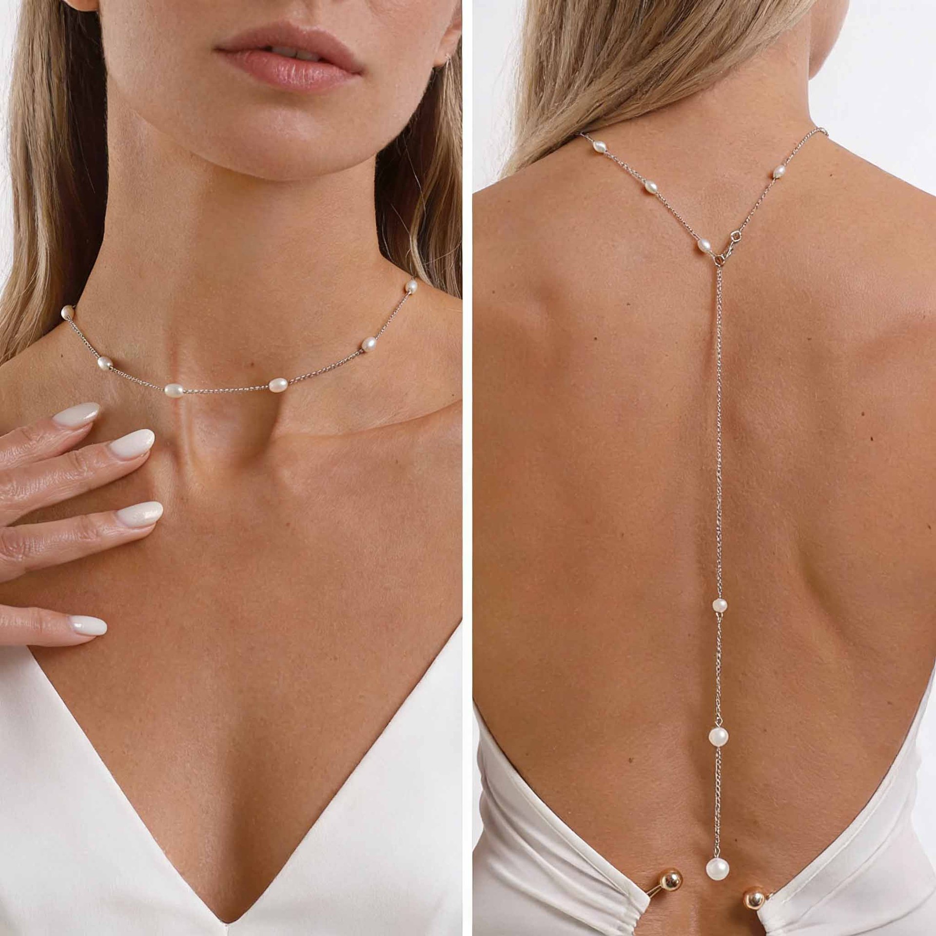 Body Jewelry For Backless Dress - Elegante rugketting met imitatieparels voor een
