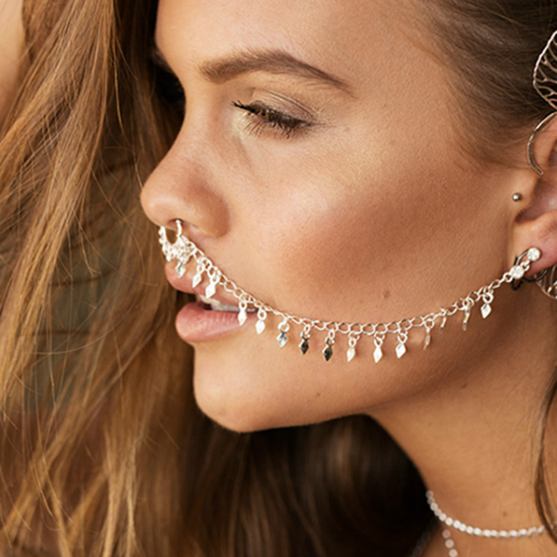 Body Jewelry Indian - Neus Ring Ketting, Opknoping Disc Hoepel-Oor