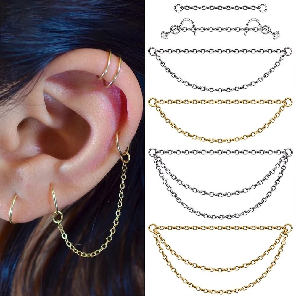 Body Jewelry Piercing - Mode Titanium Neusketting Dubbele Ketting 25-50mm