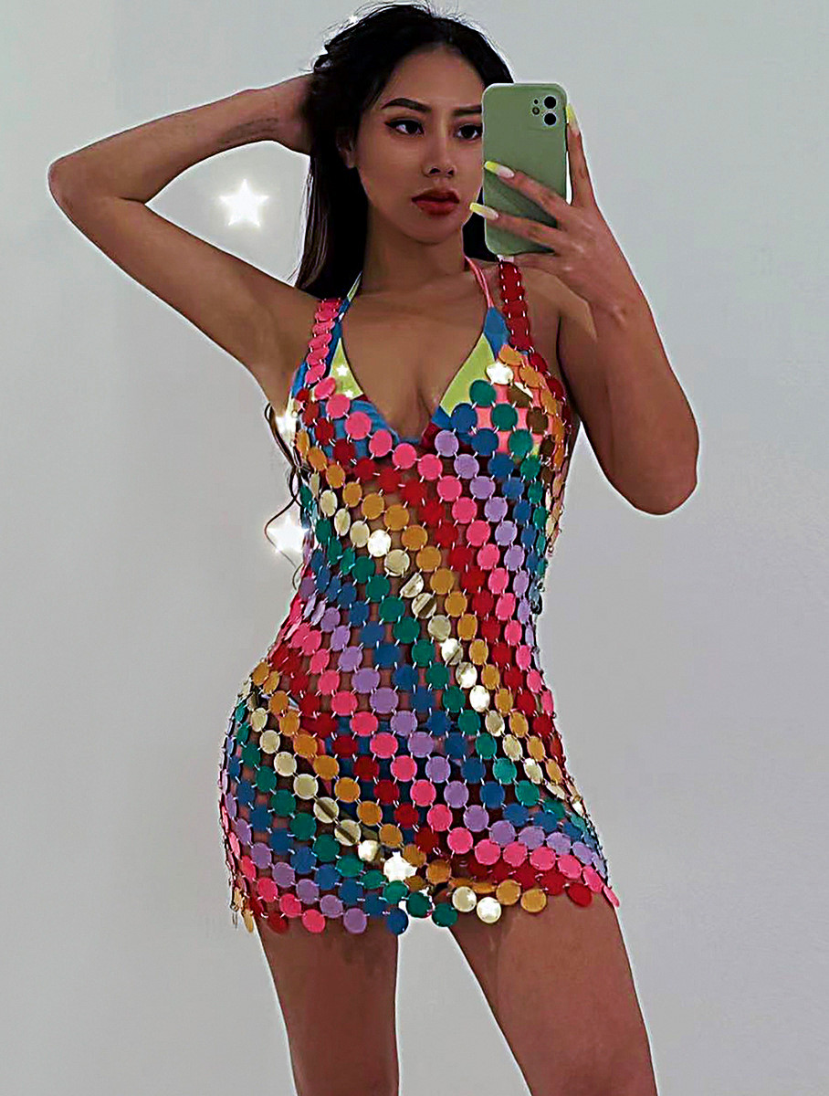 Body Jewelry For Backless Dress - Sexy Backless Bling Spiegel Kleurrijke Pailletten