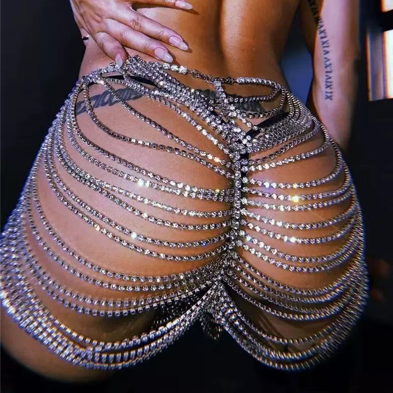 Body Jewelry Rhinestone - 1pcSexy Modieuze Strass Butt Rok Keten