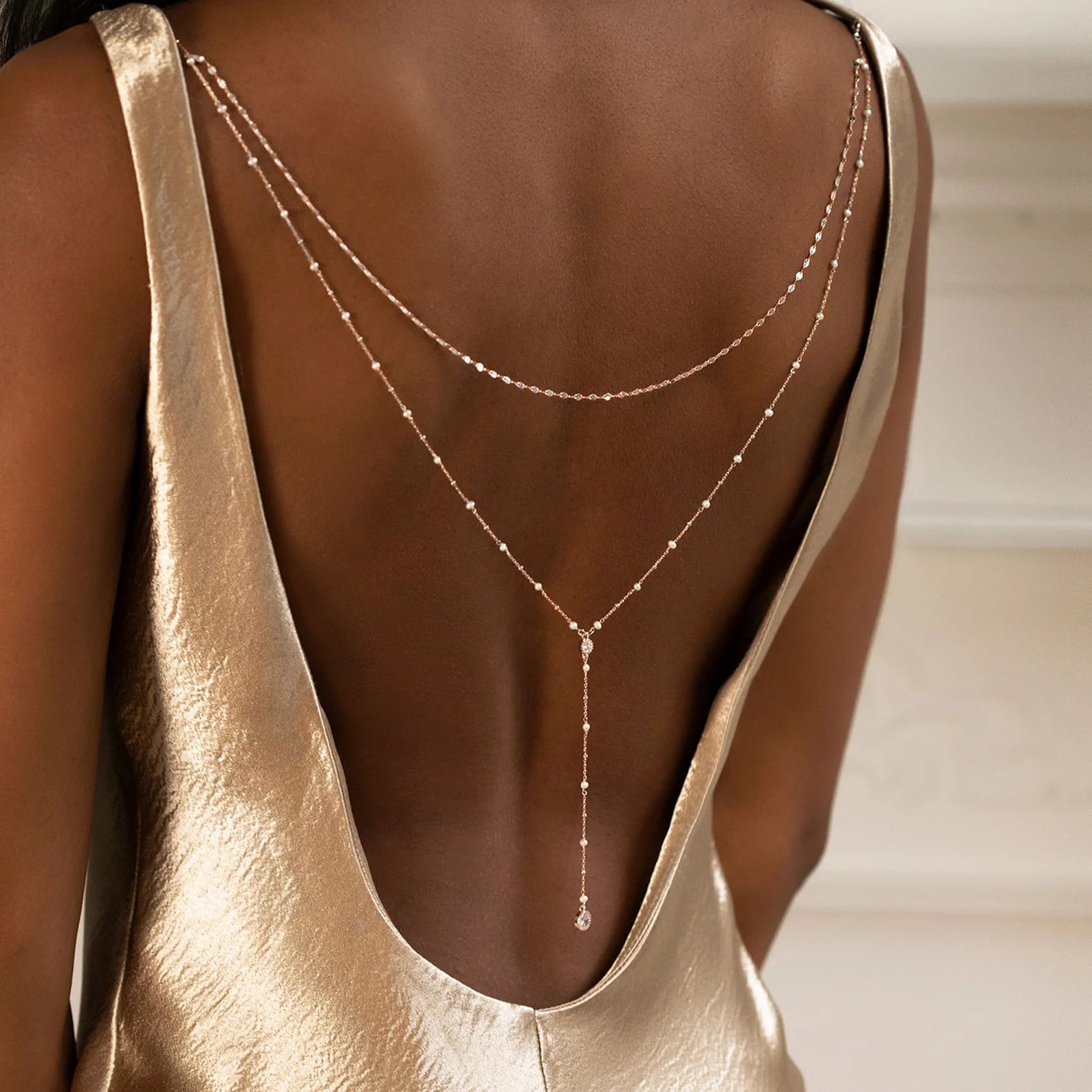 Delicaat verguld CZ kralen ket - Body Jewelry For Backless Dress recensie en prijs