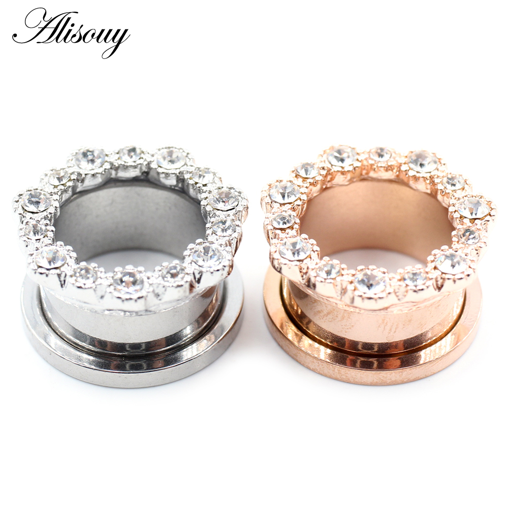 Alisouy 2 stks Rvs Bloem Zirco - Body Jewelry Gauges recensie en prijs