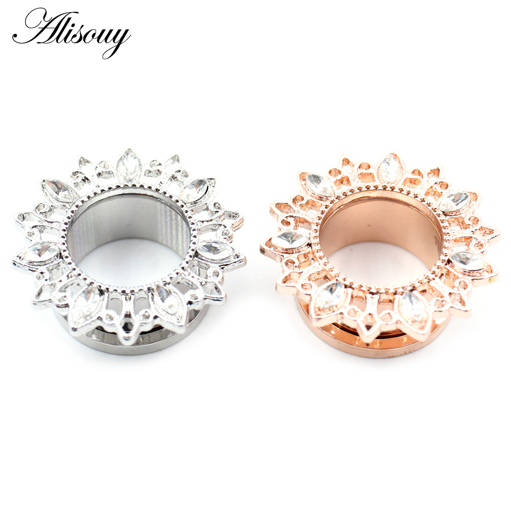Alisouy 2 stks Rvs Bloem Zirco - Body Jewelry Gauges recensie en prijs